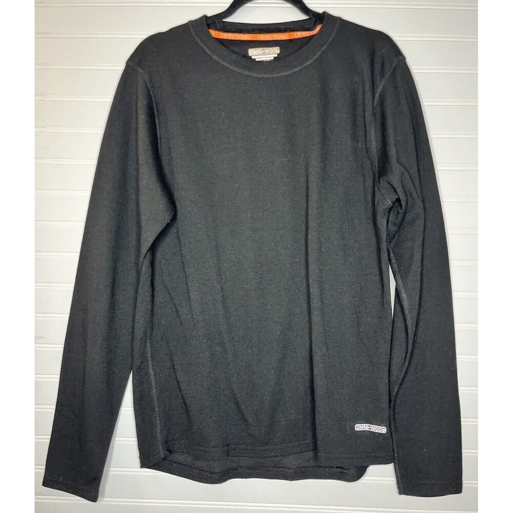 Omni Wool Base Layer Thermal Top Shirt Polyester Wool Blend Quick Dry Black Larg